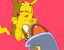 black_eyes blush_stickers bright_pupils bug cosmo_(465lilia) creatures_(company) dragon_ball dragonball_z expressionless game_freak gen_1_pokemon gen_7_pokemon grubbin injury kuririn meme nintendo no_humans parody pikachu pokemon pokemon_(creature) red_background simple_background surprised sweat tail what white_pupils