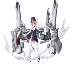 1girl arm_up artist_request black_shoes blue_dress blue_eyes blue_hat cane criss-cross_halter detached_sleeves dress hair_between_eyes halter_dress halterneck hand_up hat high_heels highres holding holding_cane jean_bart_(warship_girls_r) looking_to_the_side official_art pink_hair rigging shoes short_hair solo tall_hat thighhighs transparent_background warship_girls_r white_thighhighs
