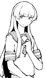 1girl blunt_bangs commentary_request greyscale hime_cut kantai_collection long_hair looking_at_viewer monochrome no_nose sailor_collar school_uniform serafuku shirakumo_(kancolle) short_sleeves solo task_(s_task80) upper_body