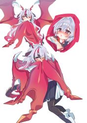 2girls @_@ absurdres blush bright_pupils commentary coralie_6626_planck dragon_wings erdos_helia grey_eyes grey_hair hair_intakes highres honkai_(series) honkai_impact_3rd horns implied_cunnilingus multicolored_hair multiple_girls one_eye_closed pic_p_p red_hair red_wings saliva saliva_trail streaked_hair symbol-only_commentary tail white_pupils wings yuri