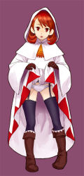 1990s_(style) 1girl black_thighhighs boots bow bow_panties clothes_lift dress dress_lift female_focus final_fantasy final_fantasy_iii karakuri_chouchou koaki panties refia retro_artstyle simple_background skirt skirt_lift solo thighhighs underwear white_mage_(final_fantasy) white_panties