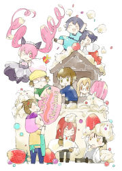 4boys 6+girls amane_suzuha cake chibi christmas_cake faris_nyannyan female_focus food hashida_itaru hiyajou_maho makise_kurisu multiple_boys multiple_girls okabe_rintarou shiina_mayuri steins;gate tagme tennouji_nae tennouji_yuugo urushibara_ruka