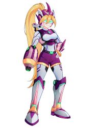Rule 34 | 1girl, absurdres, alternate costume, arm cannon, armored boots, armored gloves, assault visor, belt, biometal, blonde hair, body armor, bodystocking, boots, breasts, chest jewel, ciel (mega man), commission, commissioner upload, elbow gloves, full body, gauntlets, gloves, hand on own hip, helmet, highres, knee boots, long bangs, long hair, mac (mega man), mechanical ears, mega man (series), mega man zero (series), mega man zx, non-web source, petite, ponytail, radio antenna, shorts, small breasts, smirk, thighs, transparent background, uta guipiy, video camera, weapon