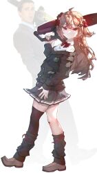 1girl absurdres ahoge american_psycho bandaid bandaid_on_knee bandaid_on_leg black_cardigan black_skirt black_thighhighs bow bowtie broken_heart broken_heart_hair_ornament brown_hair brown_shoes cardigan chainsaw collared_shirt dress_shirt evil_neuro-sama from_side full_body hair_between_eyes hair_ornament hair_ribbon heart highres holding holding_chainsaw leg_warmers loafers long_hair looking_at_viewer neuro-sama off-shoulder_cardigan parted_lips patrick_bateman pleated_skirt red_bow red_bowtie red_eyes red_ribbon ribbon shirt shoes single_thighhigh skirt skull_hair_ornament solo thighhighs tkom two_side_up vedal_ai virtual_youtuber white_background white_shirt