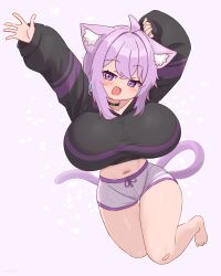 1girl breasts gabai hololive jumping large_breasts nekomata_okayu solo thighs