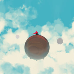 Rule 34 | 1other, aircraft, blue sky, cloud, cloudy sky, dirigible, dkaism, full body, leaning back, orb, original, red scarf, scarf, scenery, sitting, sky, solo, surreal