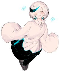 1girl black_hair blue_hair blush closed_eyes high_collar highres large_sleeves long_sleeves multicolored_hair sage_(sonic) short_hair sleeves_past_fingers sleeves_past_wrists smile sonic_(series) sonic_frontiers usa37107692 very_long_sleeves virtual_reality white_hair