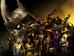Rule 34 | dual wielding, fake horns, game cg, glowing, glowing eyes, hat, helmet, holding, holding weapon, horned helmet, horns, kawano takuji, mask, multiple boys, multiple girls, ninja, official art, rice hat, skull mask, tekken, tekken 4, weapon, yoshimitsu (namco)