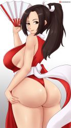 1girl ass breasts fan fatal_fury highres huge_ass large_breasts ponytail shiranui_mai