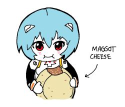 1girl ayanami_rei blue_hair cheese chibi eating female_focus food neon_genesis_evangelion red_eyes rei_chikita tagme tofokyo what