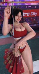 Rule 34 | 1girl, 3d, absurdres, breasts, calvin klein, hand fan, highres, holding, holding fan, large breasts, long hair, looking at viewer, ponytail, shiranui mai, smile, solo, street fighter, street fighter 6, tagme, thick thighs, thighs, underwear, watermark