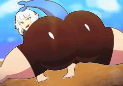 1girl animated animated_gif ass ass_clapping ass_focus ass_shake asstronsfw bent_over bike_shorts blue_eyes blunt_bangs bouncing_ass fins fish_tail from_behind gawr_gura hololive hololive_english hood hoodie huge_ass jiggle long_hair looking_at_viewer looking_back open_mouth shark_girl shark_tail sharp_teeth sidelocks sky smile solo spandex split sun tail teeth thick_thighs thighs twintails virtual_youtuber white_hair