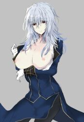 1girl bad_tag big_breasts breast_focus breasts cleavage enormous_breasts female formal_clothes formal_wear genderswap genderswap_(mtf) gloves huge_breasts large_breasts long_hair lowres melty_blood melty_blood:_type_lumina nipples red_eyes tsukihime tsukihime_(remake) type-moon vampire vlov_arkhangel white_gloves white_hair
