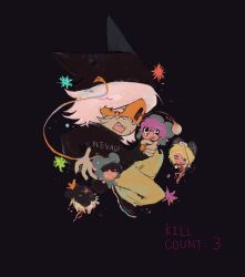 Rule 34 | 1boy, animal hat, black background, cat hat, claws, death, english text, eye mask, eyeball, facial mark, hat, highres, injury, intestines, male focus, mini person, miniboy, mouse boy, mouse hat, nyen (randal&#039;s friends), pink hair, randal&#039;s friends, sharp teeth, short hair, simple background, solo, teeth, whisker markings, xianning233