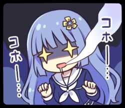 1girl blue_dress blue_eyes blue_hair breasts chibi date_a_live dress drooling flower hair_flower hair_ornament izayoi_miku long_hair lowres mouth_drool official_art sailor_collar saliva school_uniform shaded_face sparkling_eyes third-party_source white_sailor_collar