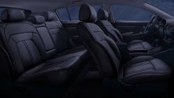 car_interior car_seat dark from_side grey_theme highres leather night no_humans non-web_source official_art our_life:_beginnings_and_always scenery steering_wheel sunset window_light