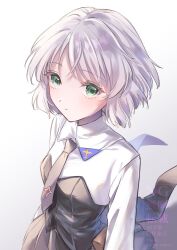 1girl black_necktie expressionless green_eyes highres looking_at_viewer military military_uniform necktie sanya_v._litvyak shima7_c short_hair simple_background solo standing strike_witches upper_body white_background white_hair world_witches_series