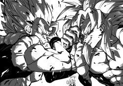 ... 3boys abs arm_up chibi chibi_inset clash clenched_teeth cropped_vest dragon_ball dragon_ball_super dragon_ball_super_broly fighting frown gogeta greyscale halo highres jitome long_hair looking_at_another male_focus medium_hair metamoran_vest monochrome multiple_boys muscular muscular_male no_shirt obata2nd open_clothes open_vest pectoral_cleavage pectorals shirtless_male sidelocks smile spiked_hair spoken_ellipsis super_saiyan super_saiyan_4 teeth upper_body vest wrist_cuffs