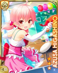 Rule 34 | 1girl, :d, bow, card (medium), chalkboard, chalkboard writing, character name, collar, day, dress, elbow gloves, girlfriend (kari), gloves, hair bow, higashino azusa, indoors, looking at viewer, official art, open mouth, table tennis, pink dress, pink eyes, pink hair, playing, qp:flapper, red bow, smile, solo, standing, tagme, thighhighs, twintails, v-shaped eyebrows, white gloves, white legwear