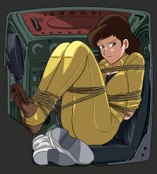 absurdres arms_behind_back bdsm bondage bound bound_ankles bound_arms breasts brown_eyes brown_hair cleavage highres lost_one_zero lupin_iii medium_breasts mine_fujiko