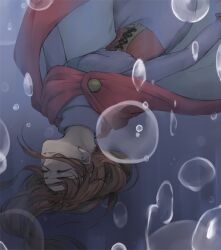 1girl breasts brown_hair bubble cape chiho-m circlet closed_eyes corset dress gensou_suikoden gensou_suikoden_i headband long_hair medium_breasts odessa_silverberg smile solo underwater
