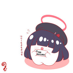 Rule 34 | :d, beret, black hair, black hat, blue archive, blush, colored shadow, faceless, faceless female, flying sweatdrops, full body, hair over eyes, halo, hat, highres, holding, justice task force member (blue archive), kurukurumagical, long hair, open mouth, outline, red outline, shadow, simple background, smile, solo, standing, translation request, very long hair, white background