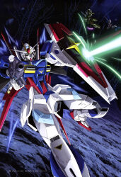 Rule 34 | absurdres, artist collaboration, axe, battle, battle damage, beam axe, blaze zaku warrior, flying, force impulse gundam, furuichi yuuichi, ginn, ginn high maneuver type ii, gun, gundam, gundam seed, gundam seed destiny, highres, holding, holding axe, holding beam tomahawk, holding gun, holding weapon, mecha, mobile suit, no humans, official art, osamu tayama, robot, shield, takeru nakajima, v-fin, weapon, yumi nomura, zaku warrior