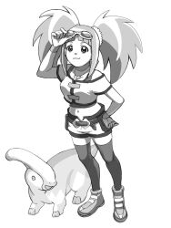 Rule 34 | dinosaur king, glasses, glasses on head, jacket, long hair, parapara (dinosaur king), pink hair, purple eyes, shorts, tatsuno malm, twintails