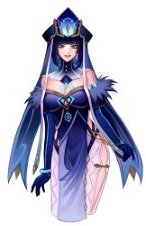 Rule 34 | 1girl, absurdres, blue gloves, blue headwear, bodice, breasts, cleavage, clothing cutout, cosplay, cropped legs, detached collar, earrings, elbow gloves, fur trim, genshin impact, gloves, highres, hip vent, jewelry, leo (ghouleo), looking at viewer, mirror maiden (genshin impact), mirror maiden (genshin impact) (cosplay), mole, mole on breast, pants, parted lips, pelvic curtain, short hair, side cutout, solo, standing, teeth, white pants, yelan (genshin impact)
