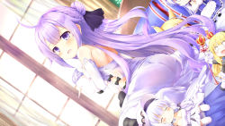 0_0 1girl :d ^_^ ahoge animal_ears apron ass azur_lane bare_shoulders bed bed_frame belfast_(azur_lane) black_bow blonde_hair blue_dress blunt_bangs blush bow breasts character_doll cleavage closed_eyes closed_mouth crown curtains detached_sleeves doll dress dutch_angle female_focus frilled_dress frills from_behind hair_bun hat horns hugging_object illustrious_(azur_lane) indoors large_breasts long_hair long_sleeves looking_at_viewer looking_back low_twintails nanpuu no_panties on_bed open_mouth pillow pink_dress queen_elizabeth_(azur_lane) see-through_clothes side_bun silver_hair single_hair_bun single_horn single_side_bun sitting smile solo stuffed_unicorn tan tareme twintails unicorn_(azur_lane) very_long_hair waist_apron warspite_(azur_lane) white_apron white_dress white_hat window