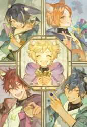 Rule 34 | 5boys, amagi rinne, animal ears, aoi yuta, border, collage, ensemble stars!, extra ears, harukawa sora, highres, kemonomimi mode, kuzuvine, male focus, multiple boys, ornate border, portrait, sazanami jun, sengoku shinobu