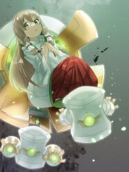 1girl blonde_hair floating green_eyes hakama hakama_skirt highres japanese_clothes kokudo_aya kusunoki_mebuki_wa_yuusha_de_aru long_hair masabou miko praying skirt taisha yuuki_yuuna_wa_yuusha_de_aru yuuki_yuuna_wa_yuusha_de_aru:_hanayui_no_kirameki yuusha_de_aru