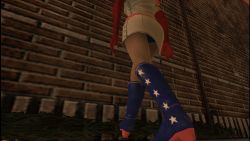 1girl 3d ass boots costume female_focus from_behind gloves hack heather_mason legs outdoors panties plant princess_heart silent_hill silent_hill_(series) silent_hill_3 skirt solo star_(symbol) underwear upskirt vines wall