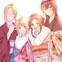 a_sam_ko_(artist) aisha_greyrat crest family_crest highres japanese_clothes kimono lillia_greyrat mother_and_daughter mushoku_tensei norn_greyrat zenith_greyrat