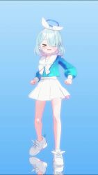 0x0 animated arona_(blue_archive) ass audible_music blue_archive blue_eyes blue_hair blue_striped_panties blush dancing full_body gradient_background hair_ribbon halo loli looking_at_viewer multicolored_hair music open_mouth panties ribbon sailor_collar shoes sidelocks simple_background skirt socks sound striped_clothes striped_panties tagme two-tone_hair underwear video white_socks