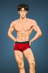 Rule 34 | 1990s (style), 1boy, abs, brown eyes, brown hair, glasses, highres, kogure kiminobu, legs, male focus, muscular, muscular male, nipples, retro artstyle, sexyanimes, slam dunk (series), standing, underwear