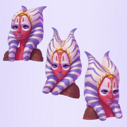 1girl colored_skin facepaint grey_background highres multiple_views purple_eyes purple_lips red_skin shaak_ti simple_background star_wars togruta twinji