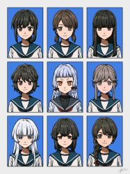 Rule 34 | 6+girls, absurdres, black hair, fubuki (kancolle), green eyes, hatsuyuki (kancolle), highres, isonami (kancolle), kantai collection, long hair, low ponytail, miyuki (kancolle), multiple girls, murakumo (kancolle), ponytail, portrait, sailor collar, school uniform, serafuku, shirakumo (kancolle), shirayuki (kancolle), short ponytail, sidelocks, sumoffu, tagme, uranami (kancolle), usugumo (kancolle)