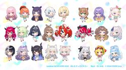 Rule 34 | 6+girls, ahoge, airani iofifteen, alternate hairstyle, animal, animal ears, animal on head, antenna hair, antlers, anya melfissa, aqua eyes, aqua shirt, area 15, artist name, ayunda risu, black bow, black hair, blonde hair, blue eyes, blue hair, blue shirt, blue shorts, blush, bow, bright pupils, brown footwear, brown hair, ceres fauna, chibi, claw pose, closed mouth, colored inner hair, colored skin, commentary request, cone hair bun, copyright name, copyright notice, demon horns, dog ears, dog girl, dog tail, ear tag, empty eyes, feather hair, feather hair ornament, feathers, fins, fish tail, floral print, full body, fuwawa abyssgard, gawr gura, gem, goggles, goggles on head, gradient hair, green eyes, green hair, green shirt, grey hair, grey skin, grin, hair bow, hair bun, hair intakes, hair ornament, hairband, hakos baelz, hand on own chest, hand on own hip, hand up, hands on own hips, hands up, hawaiian shirt, heterochromia, highres, holoadvent, holoh3roes, hololive, hololive english, hololive indonesia, holomyth, holopromise, holoro, horns, irys (hololive), kaela kovalskia, kobo kanaeru, koseki bijou, kureiji ollie, lightning bolt, lightning bolt hair ornament, lightning bolt symbol, long hair, looking at viewer, mococo abyssgard, monocle, moona hoshinova, mori calliope, mouse ears, mouse girl, mouse tail, mr. squeaks (hakos baelz), multicolored eyes, multicolored hair, multicolored hairband, multiple girls, nanashi mumei, nerissa ravencroft, ninomae ina&#039;nis, noi mine, official art, on head, one eye closed, open mouth, orange eyes, orange hair, orange headwear, orange shirt, orange shorts, ouro kronii, outstretched arms, paint palette, pavolia reine, pink eyes, pink hair, pink shirt, pink shorts, pointy ears, ponytail, purple eyes, purple hair, purple shirt, red-tinted eyewear, red eyes, red shirt, shark hair ornament, shark tail, sharp teeth, shiori novella, shirt, short hair, short sleeves, shorts, side ponytail, sidelocks, simple background, single hair bun, smile, split-color hair, spread arms, squirrel ears, squirrel girl, squirrel tail, streaked hair, symbol-shaped pupils, tail, takanashi kiara, teeth, tentacle hair, tiara, tinted eyewear, twintails, two-tone eyes, two side up, very long hair, vestia zeta, virtual youtuber, watson amelia, waving, white background, white hair, white pupils, white shirt, white shorts, x-shaped pupils, x hair ornament, yellow eyes, yellow shirt, yellow shorts