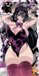 Rule 34 | 1girl, animal ears, black eyes, black hair, bow, breasts, cleavage, collar, duskull, earrings, gastly, gen 1 pokemon, gen 3 pokemon, gen 5 pokemon, gen 7 pokemon, gengar, ghost, haunter, hex maniac (pokemon), hex maniac (pokemon legends: z-a), highres, huge breasts, jewelry, kinakomochi (user vedc2333), large breasts, leotard, litwick, long hair, looking at viewer, mimikyu, neck ribbon, nintendo, open mouth, playboy bunny, pokemon, pokemon legends: z-a, purple bow, purple eyes, purple leotard, purple ribbon, purple thighhighs, rabbit ears, ribbon, thighhighs, wrist cuffs
