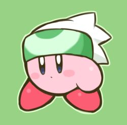 beanie blush_stickers brendan_(pokemon) brendan_(pokemon)_(cosplay) colored_skin cosplay green_background green_theme hat kirby kirby_(series) nintendo no_humans pink_skin pokemon pokemon_emerald pokemon_rse simple_background solo suta_(clusta)