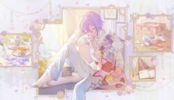 1boy closed_eyes colorful_palette cup dear_my_fellows_(project_sekai) game_cg highres kamishiro_rui official_alternate_costume official_art project_sekai teacup teapot