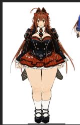 1girl breasts cleavage closed_mouth cross goth_fashion hair_ornament heart heart_hair_ornament highres large_breasts long_hair mary_janes meisharan miniskirt nanaco_(meisharan) original pale_skin plump shoes skirt smile socks solo standing straight-on thick_thighs thighs very_long_hair