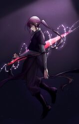 1boy clenched_hand floating from_side full_body highres imy jyu_viole_grace long_hair long_sleeves ponytail solo tower_of_god twenty-fifth_bam