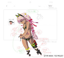 Rule 34 | 1girl, bikini, chloe von einzbern, chloe von einzbern (swimsuit avenger) (second ascension), dark skin, expressionless, fate (series), groin, hamazaki hideki, pink hair, side-tie bikini bottom, swimsuit, tagme, translation request