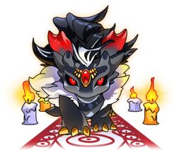 Rule 34 | animal, black hair, black sclera, candle, clothed animal, colored sclera, dragon, dragon village (series), dragon village collection, game cg, gem, head chain, jewelry, looking at viewer, lowres, no humans, official art, red eyes, red gemstone, third-party source, transparent background, vaska (dragon village), vaska (lord of grassland) (dragon village), walking