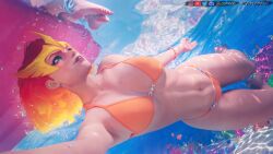 2girls air_bubble alternate_costume bad_link bare_legs barefoot bead_bracelet beads bikini blender_(medium) bracelet breasts bubble coral coral_reef discord_username feet fish forceball_fx green_eyes hair_ornament highres instagram_username jewelry lifebuoy luna_snow luna_snow_(cool_summer) marvel marvel_rivals medium_breasts multiple_girls navel ocean orange_bikini patreon_username phoenix_(x-men) photoshop_(medium) swim_ring swimming swimsuit twitter_username underwear wide_hips x-men youtube_username