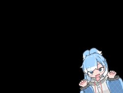 1girl animated animated_gif bad_source blue_hair blue_shirt cowboy_shot cropped_hoodie cropped_shirt grey_shorts half_updo help!!_(hololive) high_ponytail hololive hololive_indonesia hood hoodie jacket jumping kobo_kanaeru kobo_kanaeru_(1st_costume) long_hair long_sleeves midriff multicolored_hair navel official_art pants ponytail puffy_long_sleeves puffy_sleeves ringed_eyes see-through_clothes see-through_jacket shirt shorts simple_background solo split_ponytail tight_clothes tight_pants transparent_background two-tone_hair virtual_youtuber white_footwear white_hair white_hoodie white_pants yoir