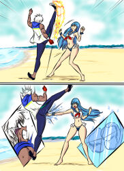 1boy 1girl ball_busting frozen k&#039;_(kof) kula_diamond ocigart punch the_king_of_fighters