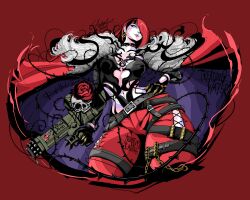 Rule 34 | 1girl, absurdres, anna williams, black hair, character name, coat, cropped legs, fur-trimmed coat, fur trim, gun, hair over one eye, hand on own hip, highres, holding, holding gun, holding weapon, looking at viewer, multicolored hair, non-web source, official art, one eye covered, pants, parted lips, purple eyes, red coat, red hair, red pants, short hair, solo, tekken, tekken 8, two-tone hair, weapon, wolfmarker